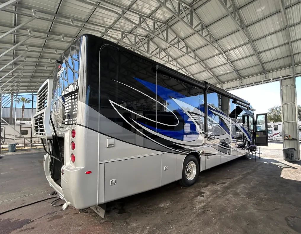 RV technician performing a pre-purchase inspection